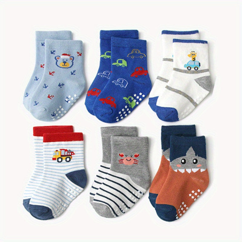 12pairs Baby Non slip Floor Socks Animal Graphic Crew Socks For Boys And Girls