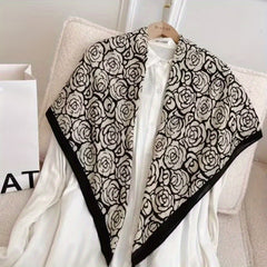 Vintage Block Shawl Square Scarf with Herringbone Stripe Pattern