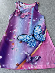 Girls Shimmering Butterfly Dress 3D Print Sleeveless Crew Neck