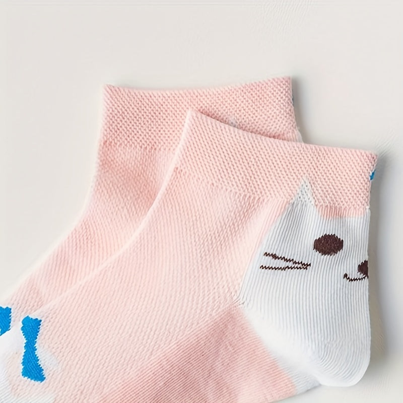 Cute Cartoon Cat Print Crew Socks for Women