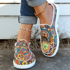 Women's Floral Canvas Slip On Loafers Casual Walking Shoes