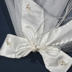 Satin Bow Short Veil Comb Bridal Shower Accessories