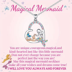 Mermaid Pattern Heart Shape Pendant Necklace