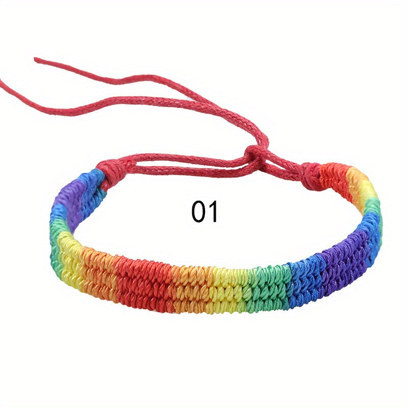 Bohemian Rainbow Hand Woven Bracelets Adjustable LGBT Pride Wristband