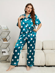Women's Plus Heart Print Pajama Set Short Sleeve Top & Pants