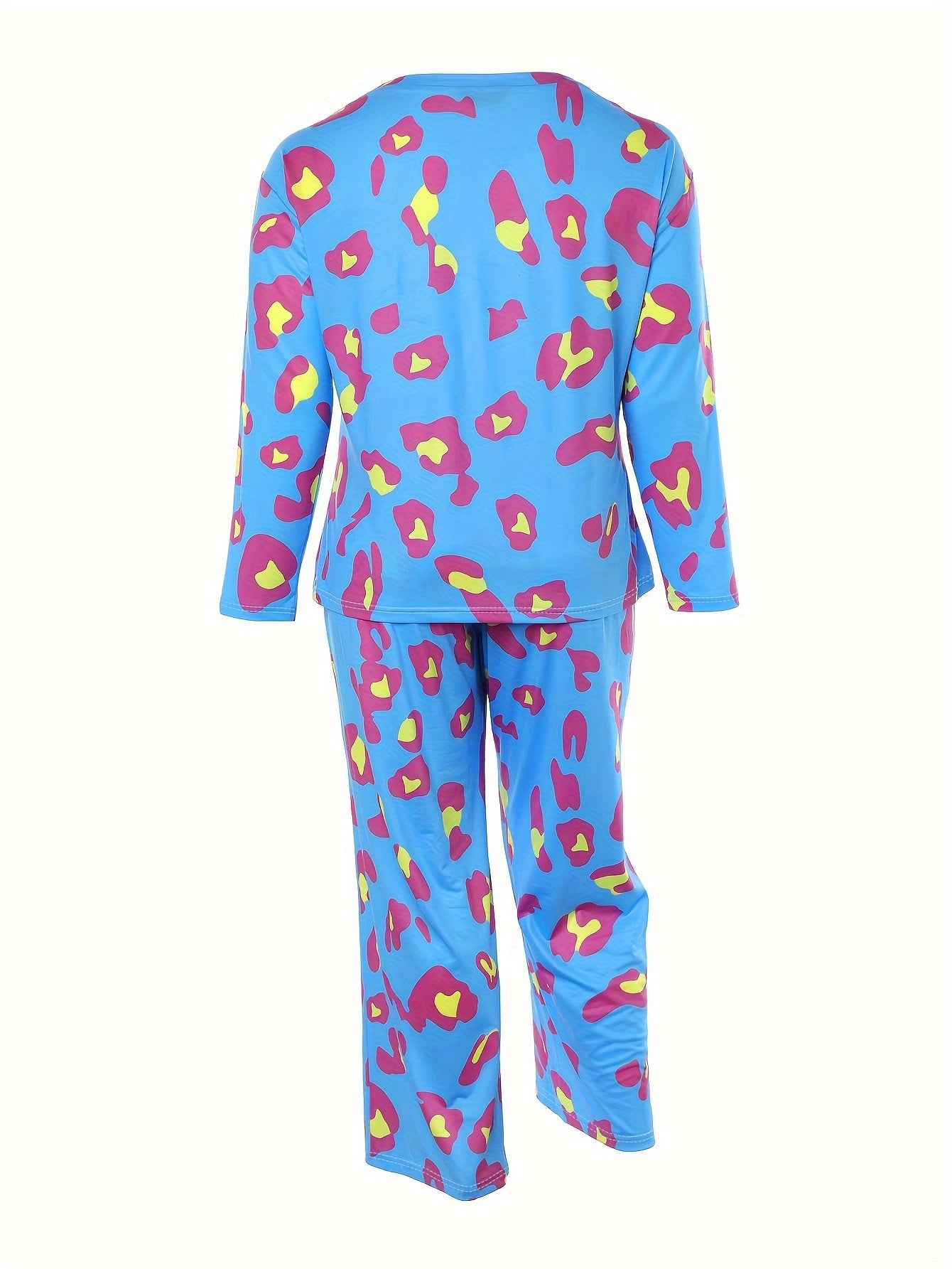 Leopard Print Pajama Set Long Sleeve Tee & Pants