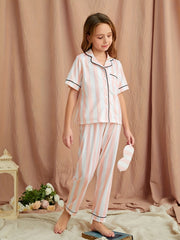 Kids Pajamas Striped V Neck Shirt & Pants Loungewear Set