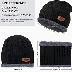 Winter Knitted Hat Scarf Gloves Set Velvet Lining Touch Screen Thermal Gloves