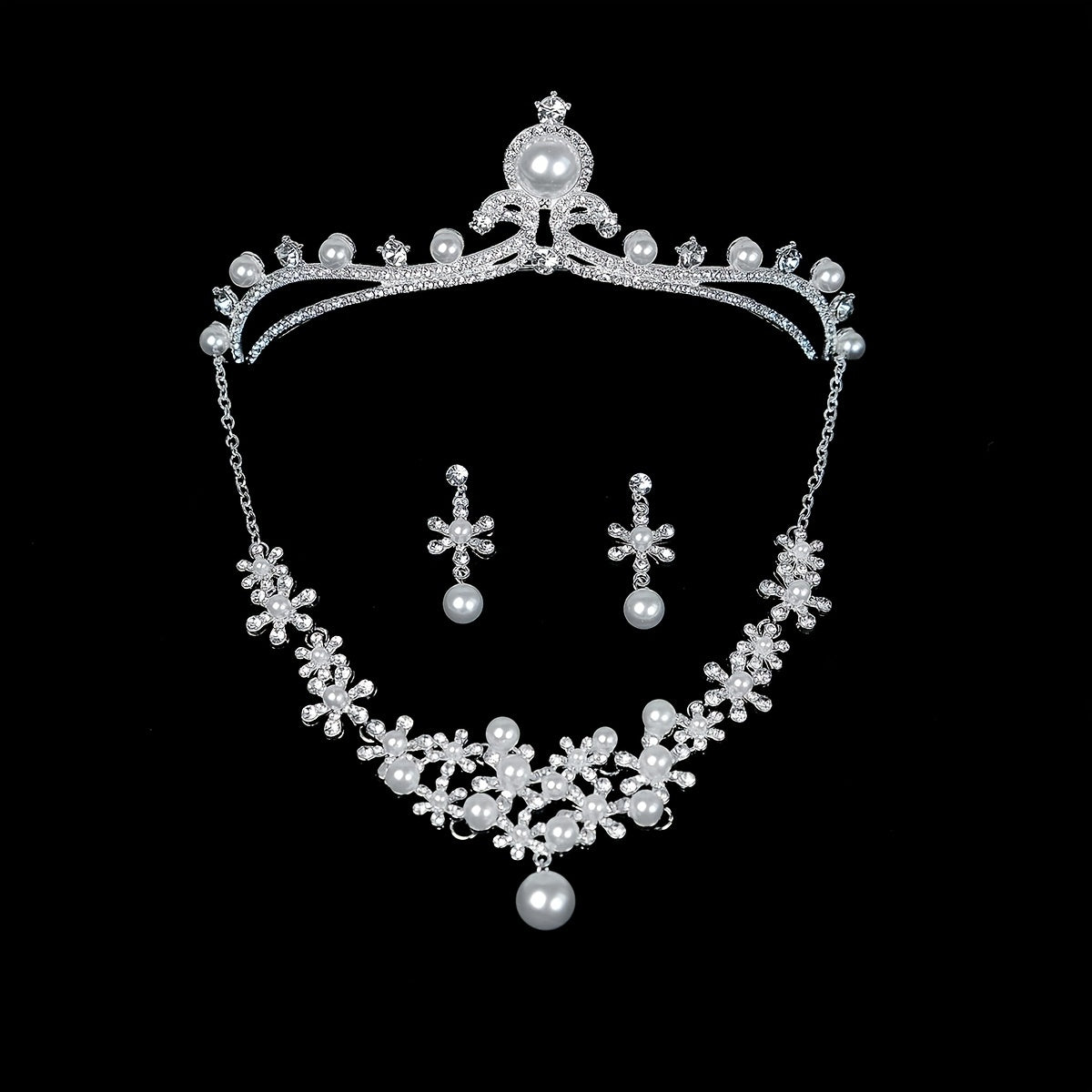 Bridal Rhinestone Jewelry Set: Crown, Hairpiece, Vine Neck