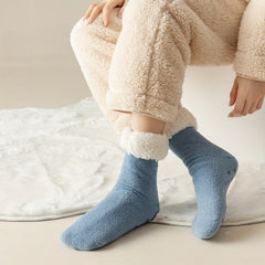 2 Pairs Plush Lined Slipper Socks Warm Women's Mid Tube Stockings