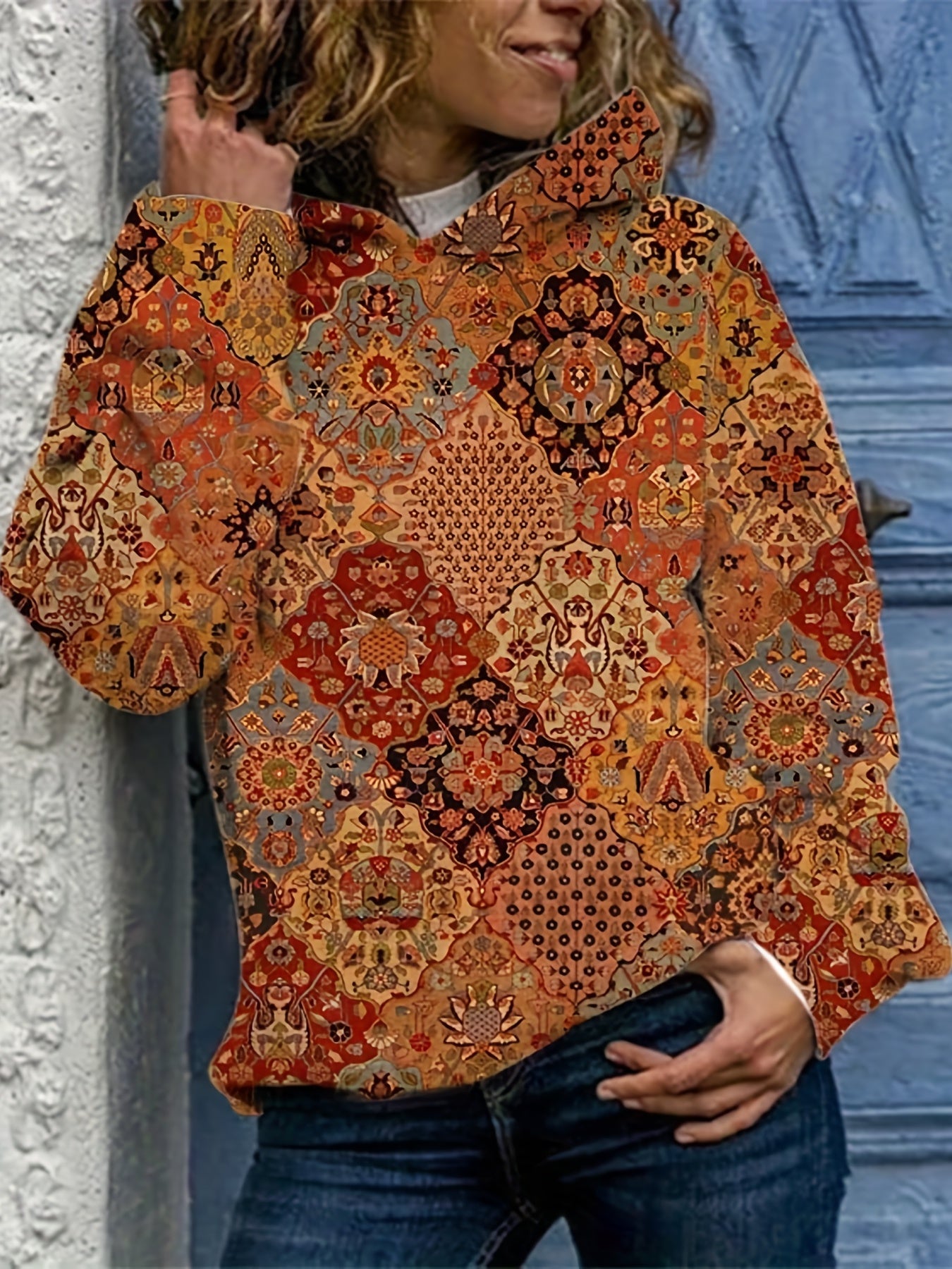 Allover Print Hoodie Casual Long Sleeve Hoodies for Women