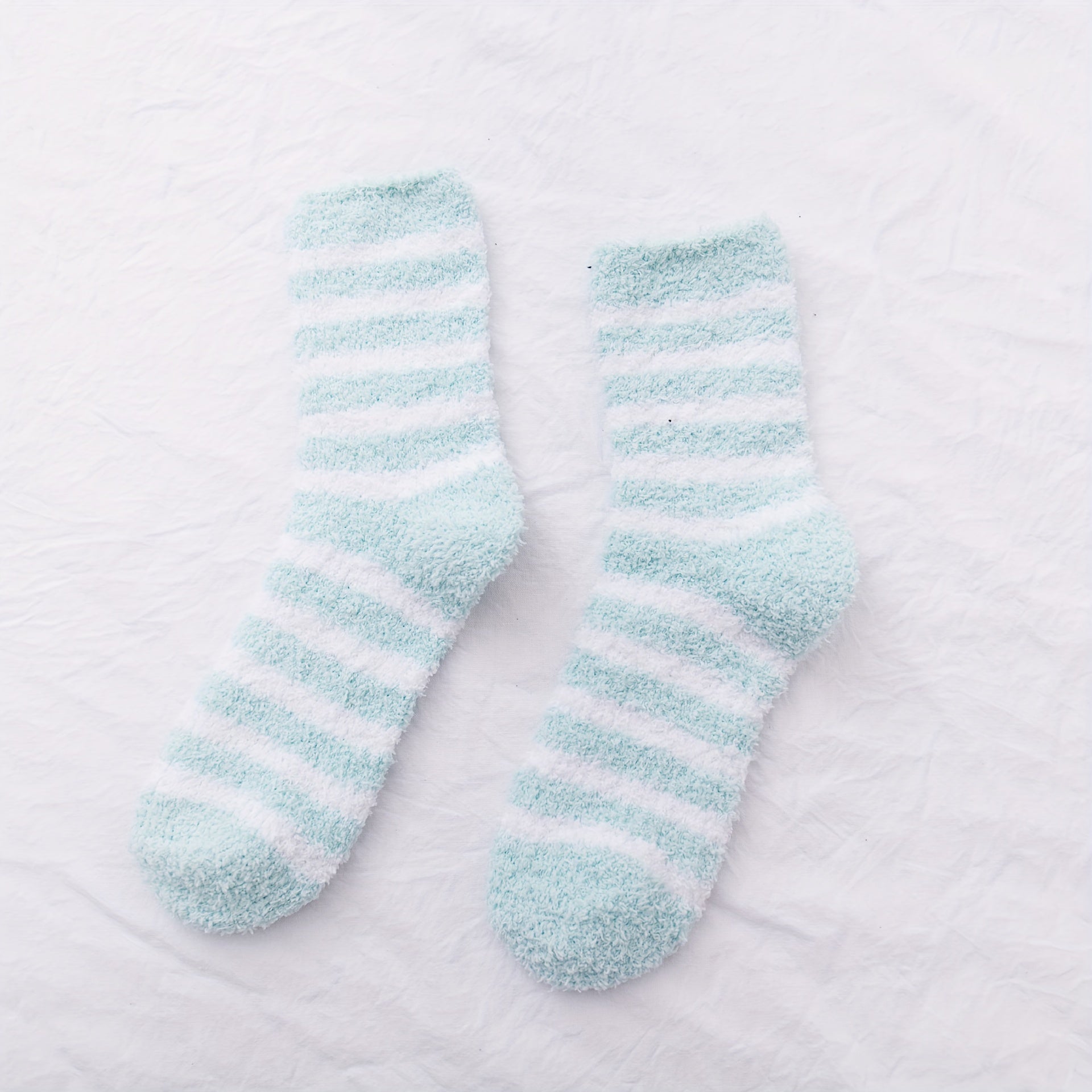 2 Pairs Striped Fuzzy Socks Warm & Soft Home Floor Socks Women's Stockings