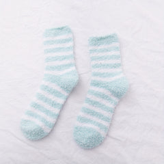 2 Pairs Striped Fuzzy Socks Warm & Soft Home Floor Socks Women's Stockings