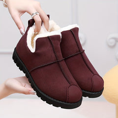 Women's Plush Lined Snow Boots Wear Resistance Non Slip Round Toe Flat Shoes
