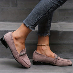 Rhinestone Loafers Square Toe Soft Sole Slip On Low Heels Shoes