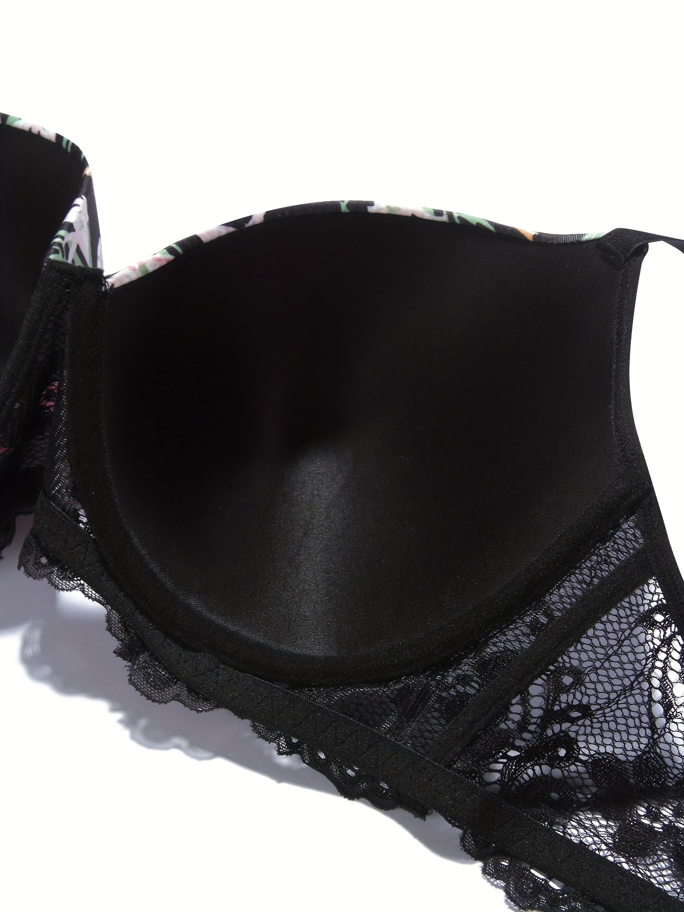 Floral Print Lace Molded Cup Underwire Padded Bra