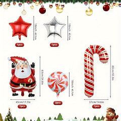 Christmas Foil Balloons 6pcs Set Santa Claus Candy Jar Red Party Decor