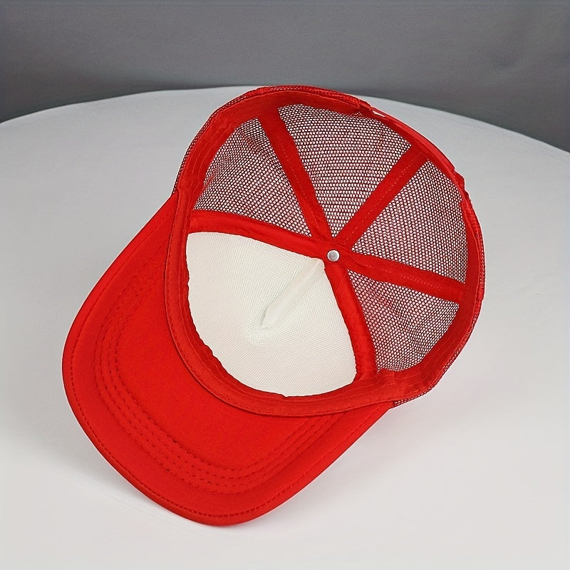 Red Cock Patch Trucker Hat Animal Pattern Mesh Baseball Cap Adjustable