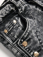 Slim Fit Flakes Pattern Biker Jeans Men's Casual Street Style Denim Pants