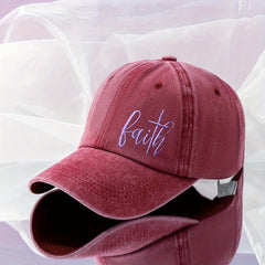 Purple Faith Embroidery Baseball Cap Unisex Washed Distressed Sun Hat