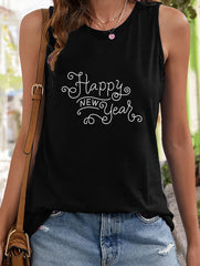 Year Print Sleeveless Sports Vest Round Neck Casual Tops Women's Activewear