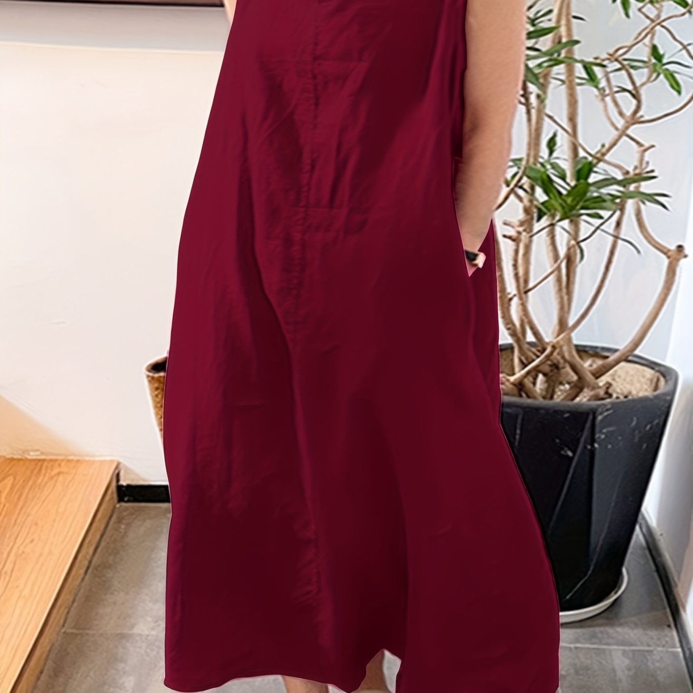 Round Neck Tank Dress With Pockets