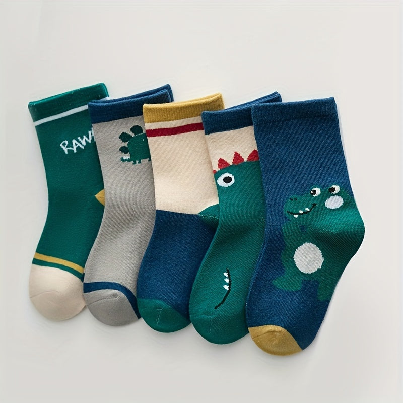 5 Pairs Boys Monster Socks Long Tube Sweat Absorbing Sports Socks