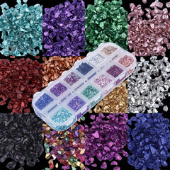 12-Color Stained Glass Gravel Beads Gem Stones Crushed Glass DIY Nail Art