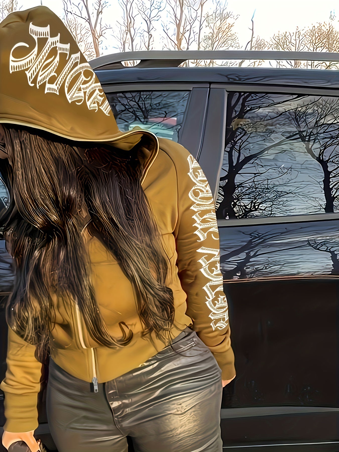 Y2K Style Sports Hoodie Jacket Zip Up Women's Sweatshirt