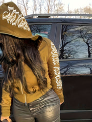 Y2K Style Sports Hoodie Jacket Zip Up Women's Sweatshirt