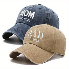 DAD MOM Couple Baseball Cap Embroidery Washed Distressed Casual Sun Hat