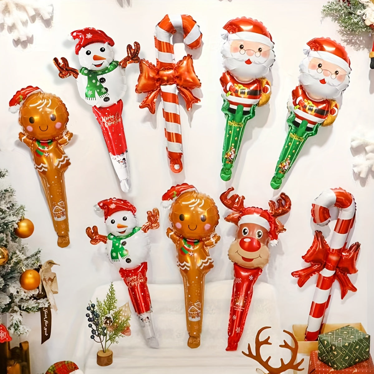 10pcs Christmas Sticks Santa Claus Snowman Candy Cane Deer Head