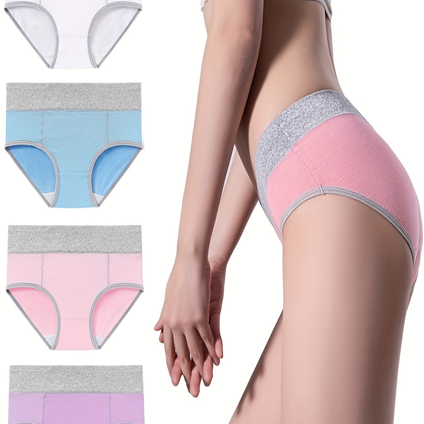 4 Pcs Women's High Waist Cotton Panties