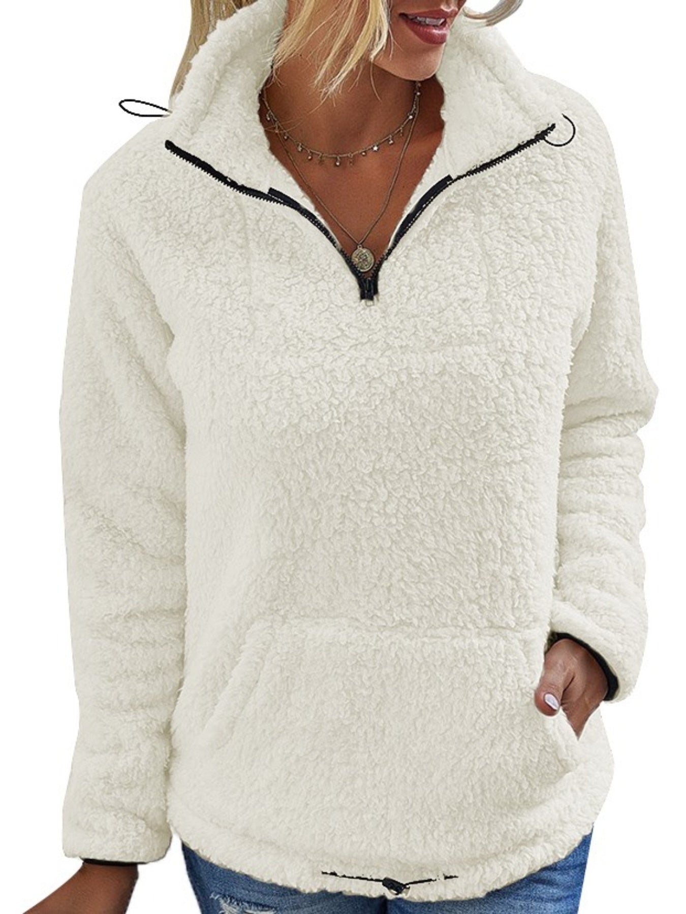 Casual Fuzzy Stand Collar Pullover Sweatshirt