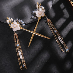 Crystal Flower Leaf Hairpin Headband Earring Set Chinese Wedding Hair Accessorie
