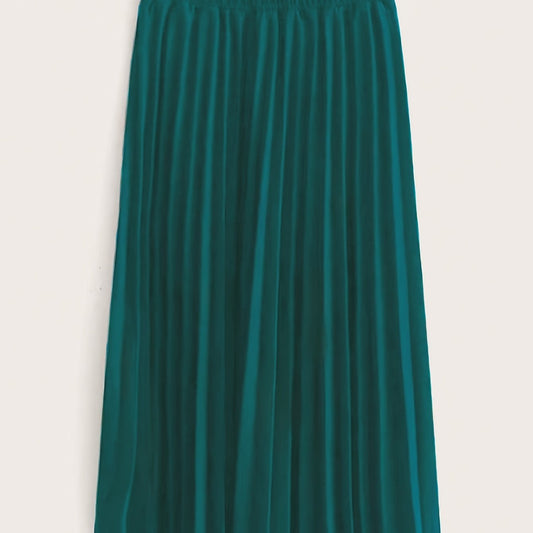 Solid Elastic Pleated Stretch Skirt