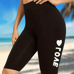 Sporty Shorts Women's Plus Size Letter & Heart Print Skinny Leggings