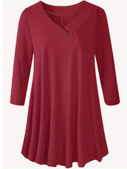 Casual Knit Top V Neck Tunic