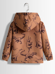 Boys Dinosaur Print Hooded Zipper Jacket