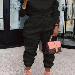 Solid Long Sleeve Crop Hoodie & Joggers Outfit Set