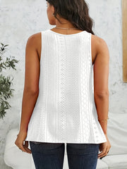 Women's Eyelet Embroidered Ruffle Trim V Neck Tank Top