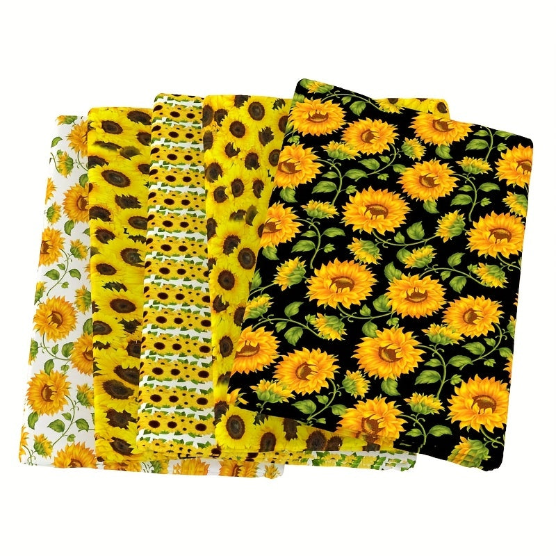 5pcs Sunflower Printed Fabric For Patchwork Sewing Quilting