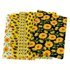 5pcs Sunflower Printed Fabric For Patchwork Sewing Quilting