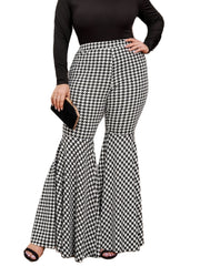Houndstooth Flared Pants Retro High Rise Plus Women's