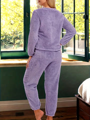 Cozy Fuzzy Pajama Set Long Sleeve Top & Elastic Waistband Pant