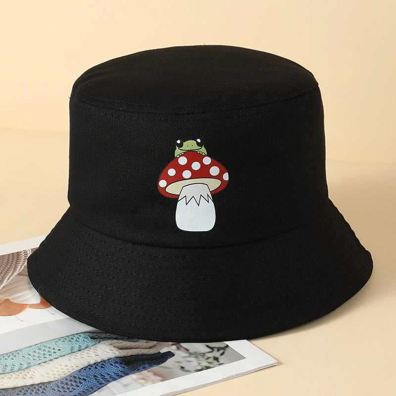 Mushroom Frog Bucket Hat Solid Print Beach Sun Hat Outdoor Lightweight Travel