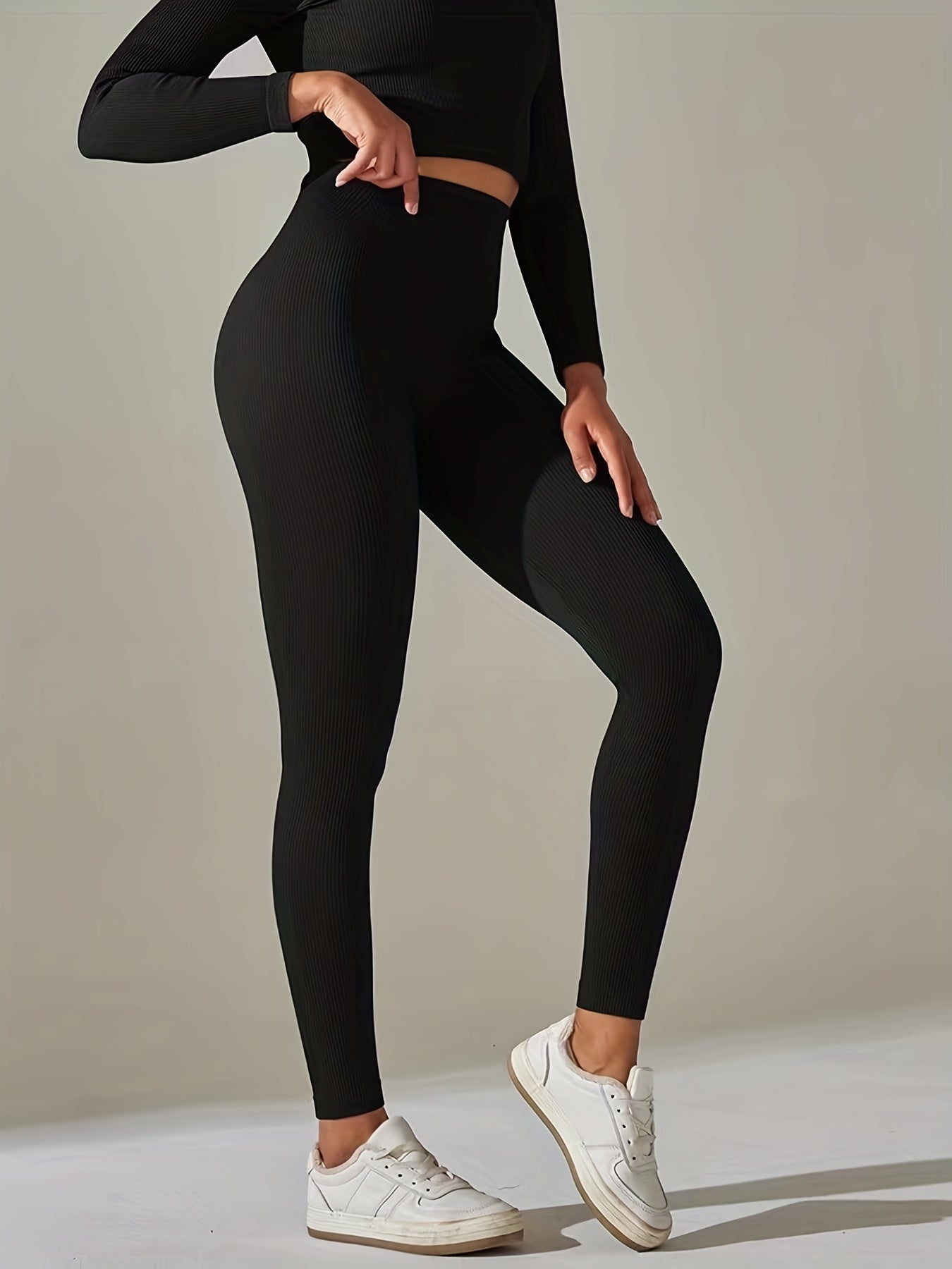 Rib Knit Yoga Pants Slim Fit Seamless Fitness High Stretch