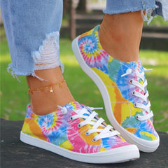 Women's Tie Dye Canvas Sneakers Comfort Lace-Up Casual Low Top Shoes