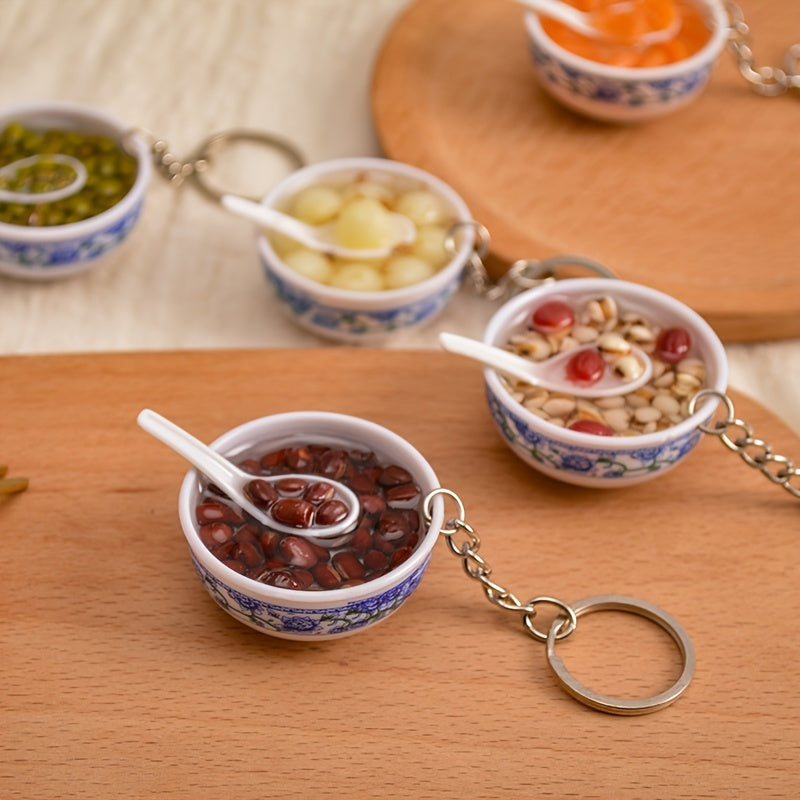 Porcelain Rice Bowl Keychain Food Toy Pendant Gift for Christmas Halloween