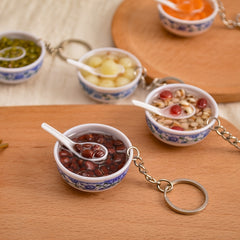 Porcelain Rice Bowl Keychain Food Toy Pendant Gift for Christmas Halloween